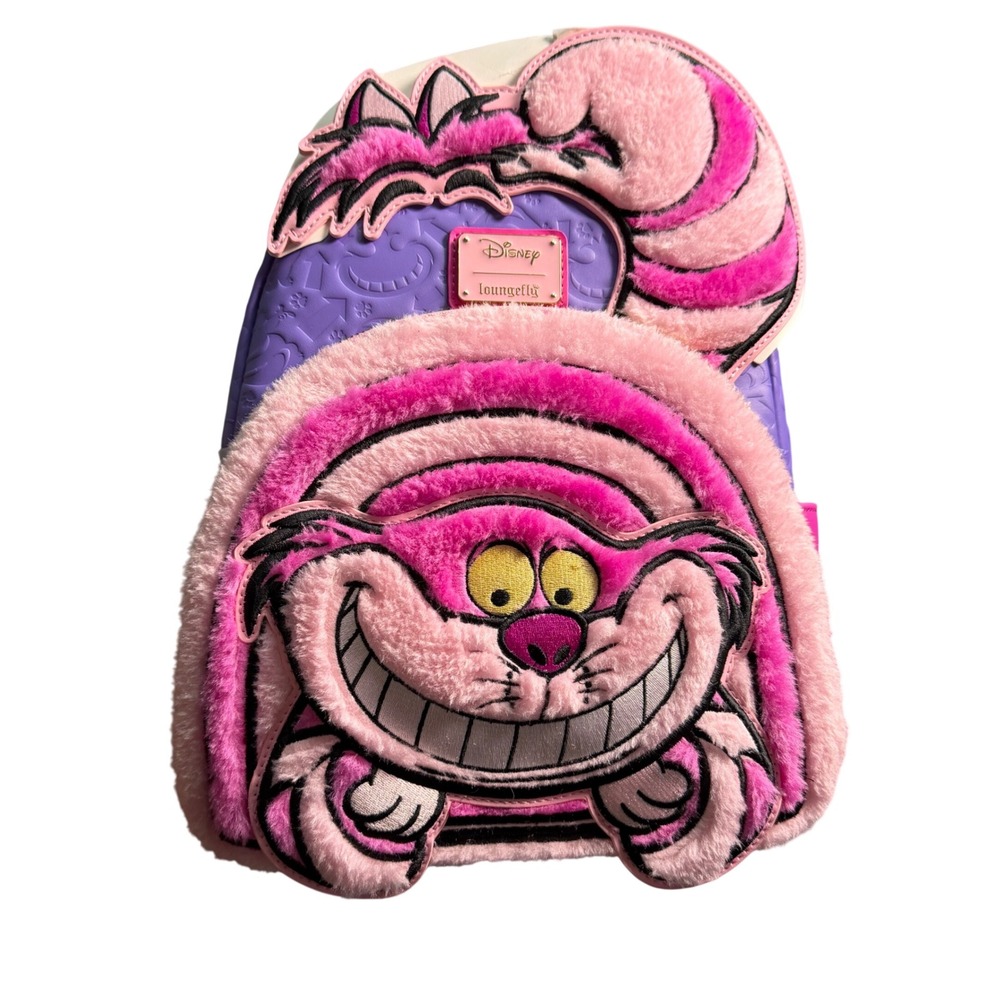 NEW Disney Loungefly Alice in Wonderland Cheshire Cat Plush Mini Backpack Pink